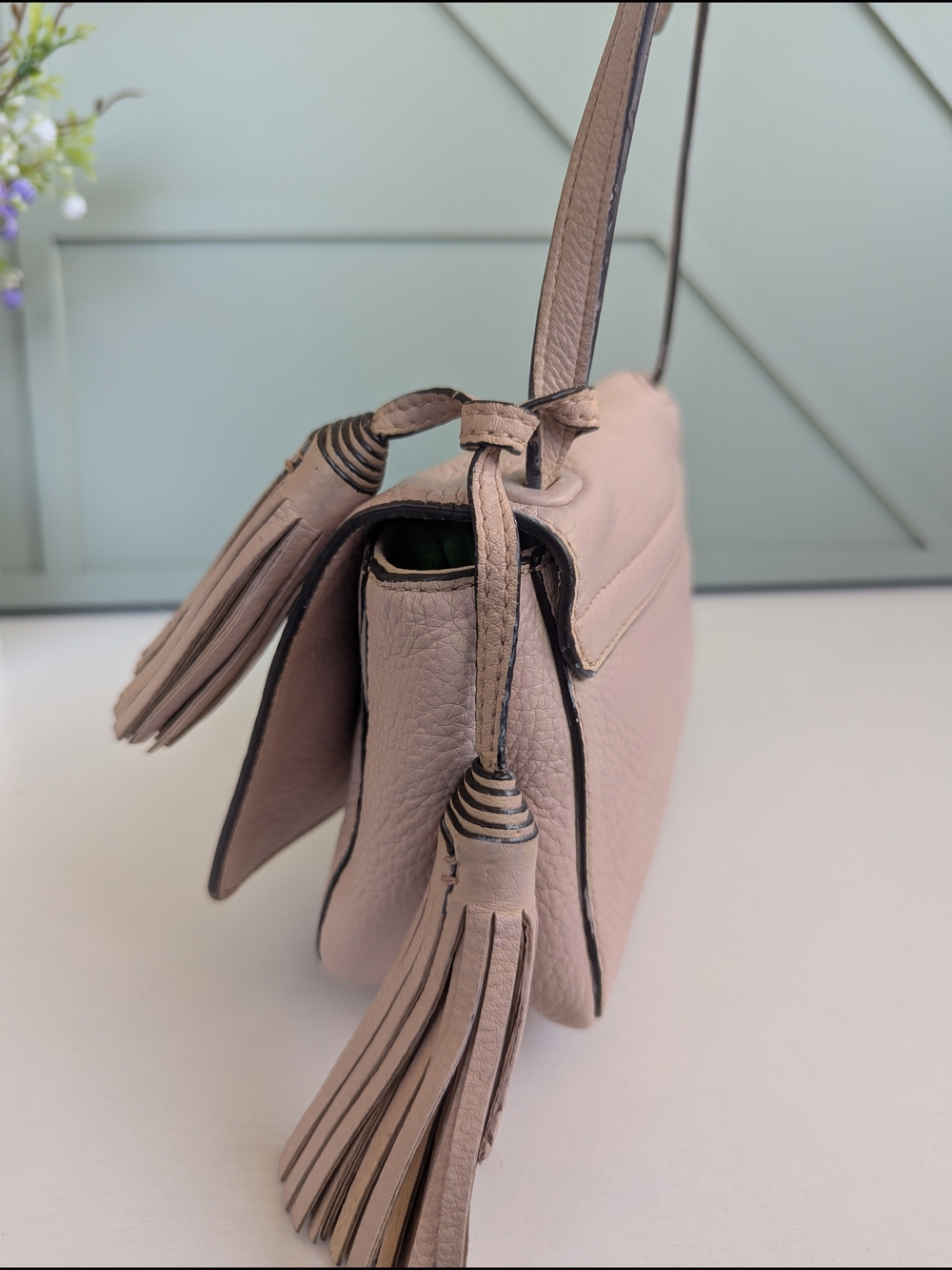 Tory Burch Pink Leather Crossbody Bag with Tassel - Picture 5 of 9